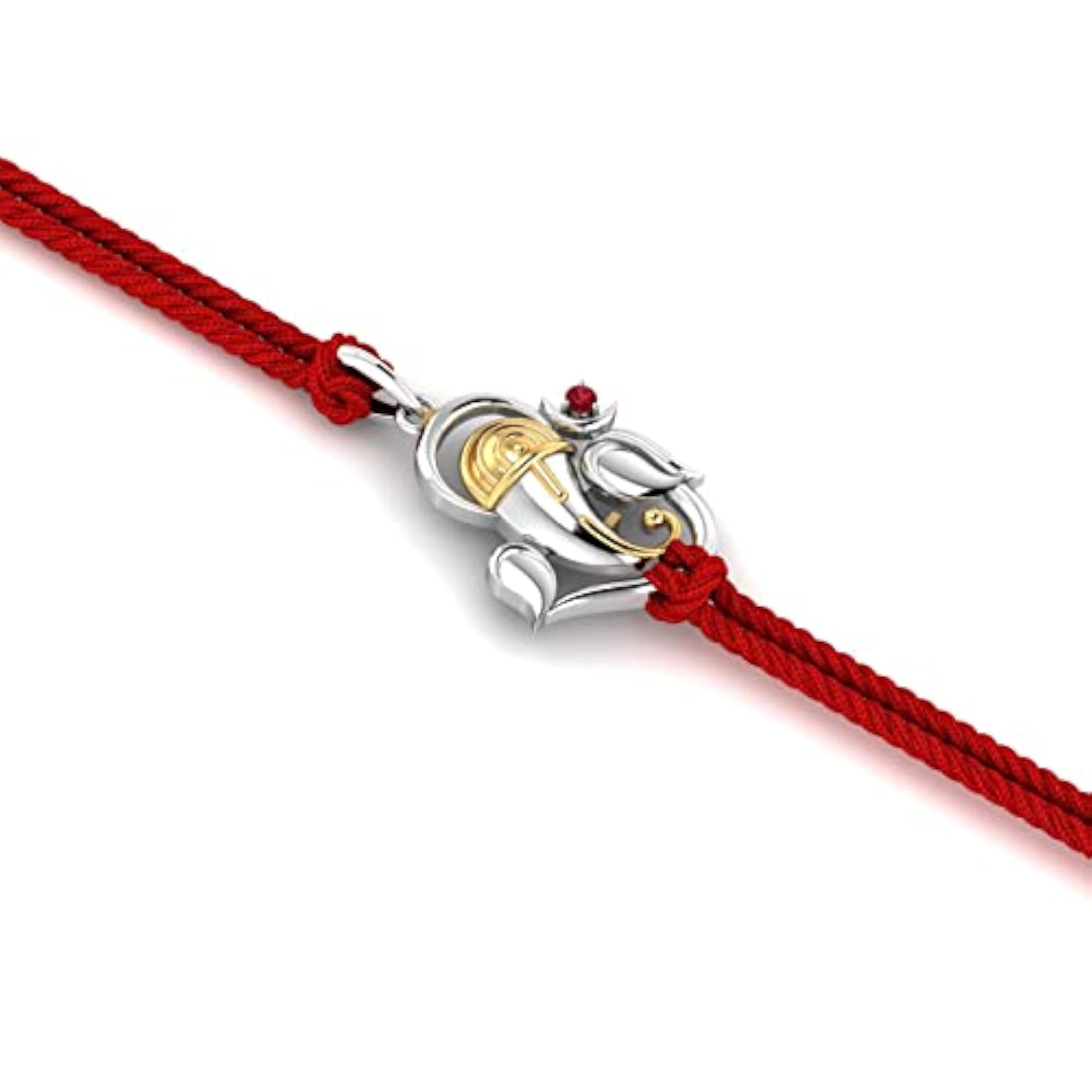Silver Rakhi with Ganesha Ruby Studded Bracelet for Raksha Bandhan